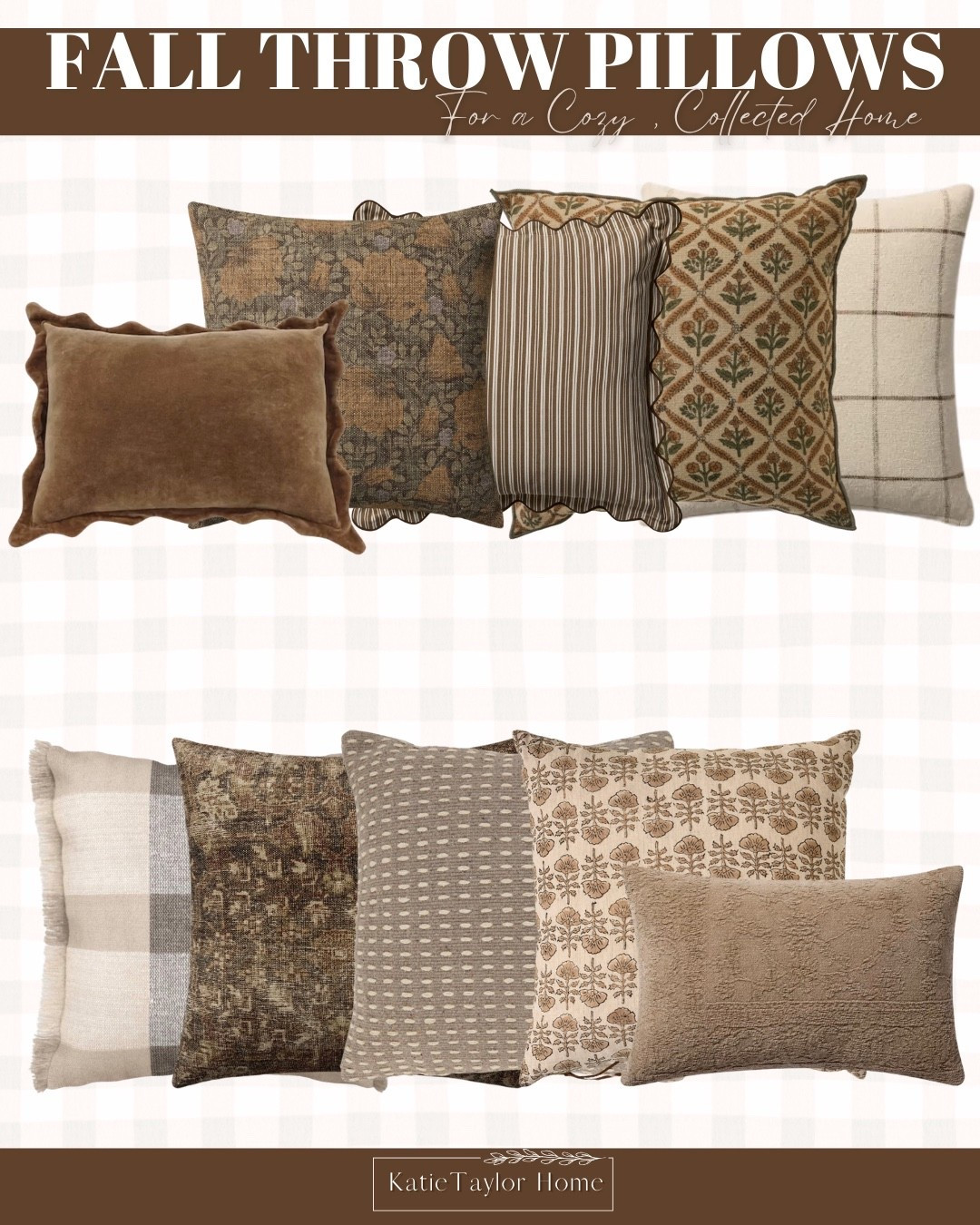 Fall pillows are probably one of the simplest ways to make your home feel a little warmer and cozier heading into the season, but figuring out which patterns and textures actually work together can be the harder part.

So instead of just rounding up a bunch of fall throw pillows I love, I put together two complete combinations of five. Every pillow within each set was chosen to coordinate, which means you can use all five on a larger sectional or pull two or three for a smaller sofa or chair without having to figure out the combination yourself.

I kept the colors warm and earthy and mixed in vintage-inspired florals, stripes, plaids and plenty of texture so they feel like fall without relying on anything overly seasonal. 

They're the kind of pillows that can warm up a neutral room now and still make sense well beyond fall.

Shop the exact pillows from both combinations below. 🤎

#LTKHome #LTKSeasonal