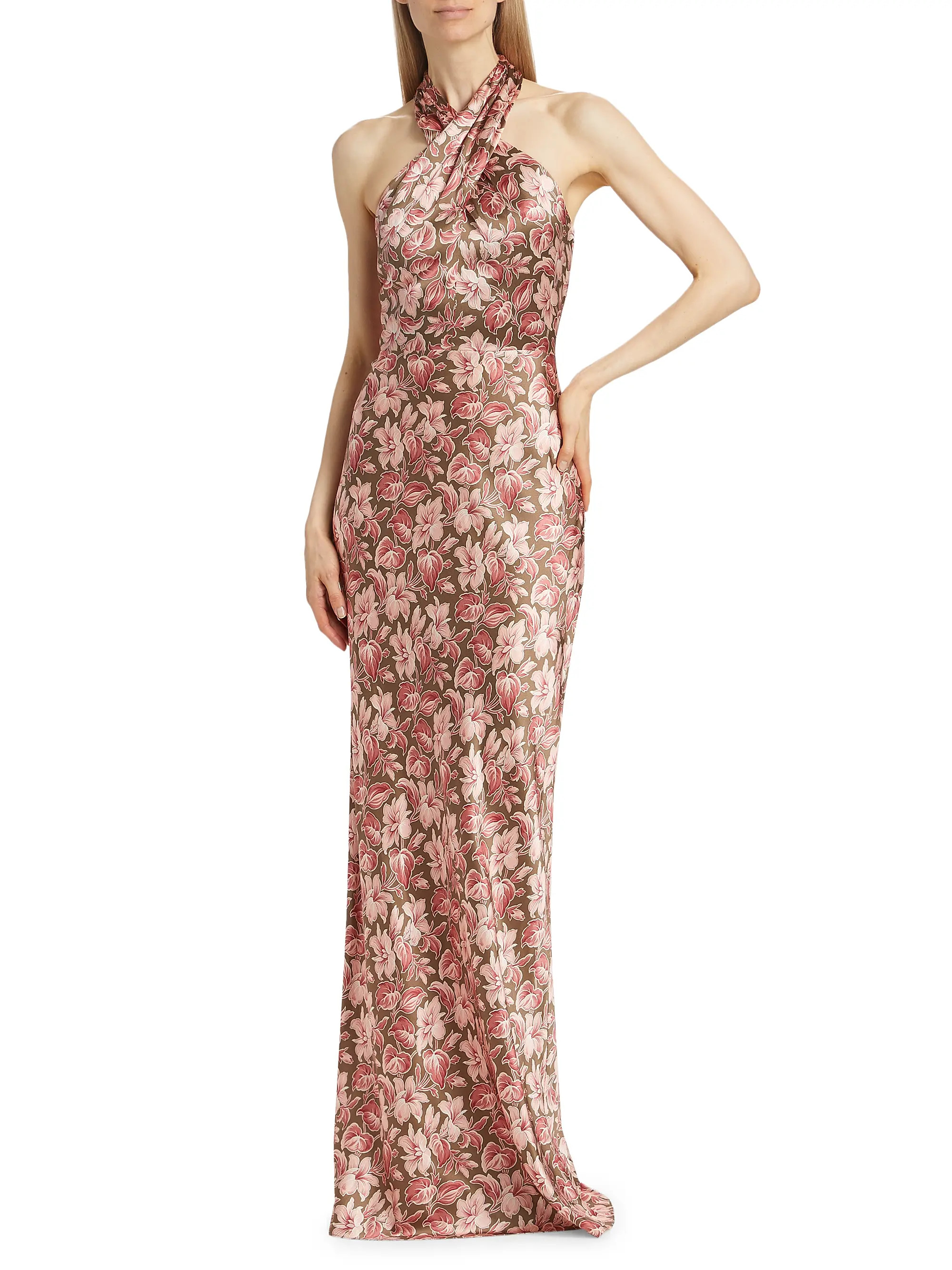 Alberta Floral Silk-Blend Halter Gown | Saks Fifth Avenue