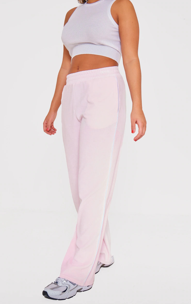 Pale Pink Velvet Side Stripe Wide Leg Track Pants | Pretty Little Thing (Australia & New Zealand)