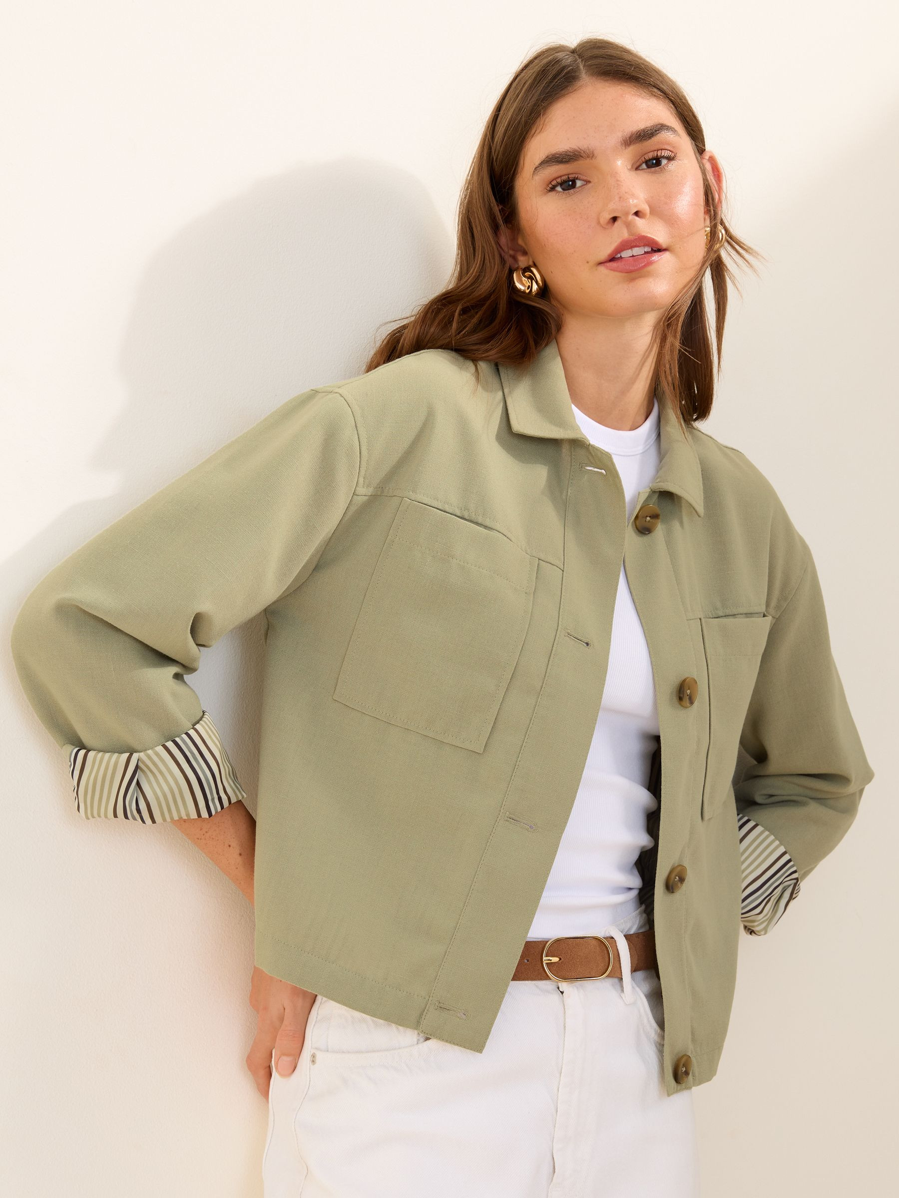 Friends Like These Linen Look Boxy Jacket With Stripe Lining | Next US