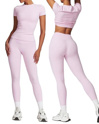 yoga sets for women 2 piece Seamless Workout Sets for Women High Waist Removing chest pad workout sets (pink, S) | Amazon (US)