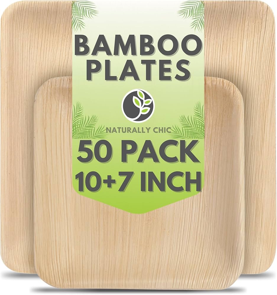 Palm Leaf Plates 10 Inch & 7 Inch Square Bamboo Plates [50-Pack] - Biodegradable and Compostable ... | Amazon (US)
