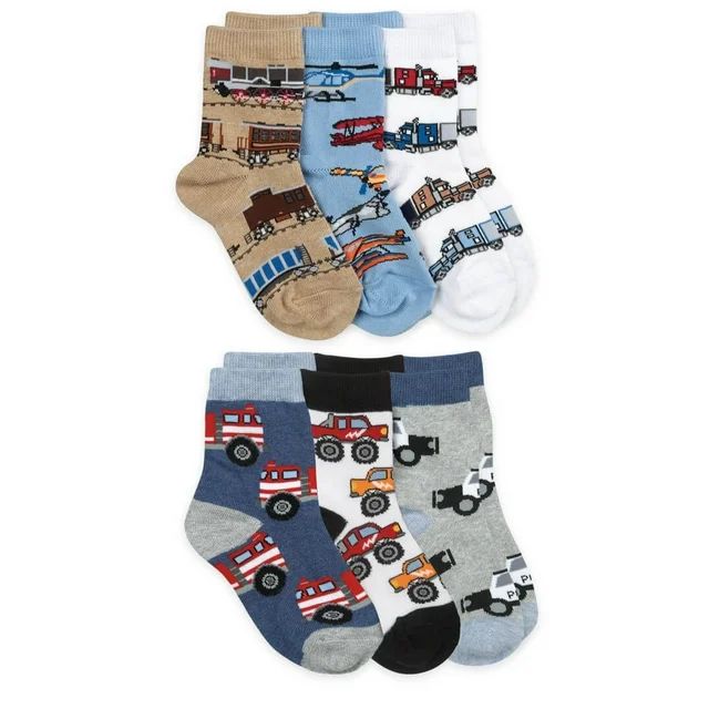 Jefferies Socks Boys Socks, 6 Pack Trucks Trains Airplanes Fire Trucks Fun Pattern Crew Socks (Li... | Walmart (US)