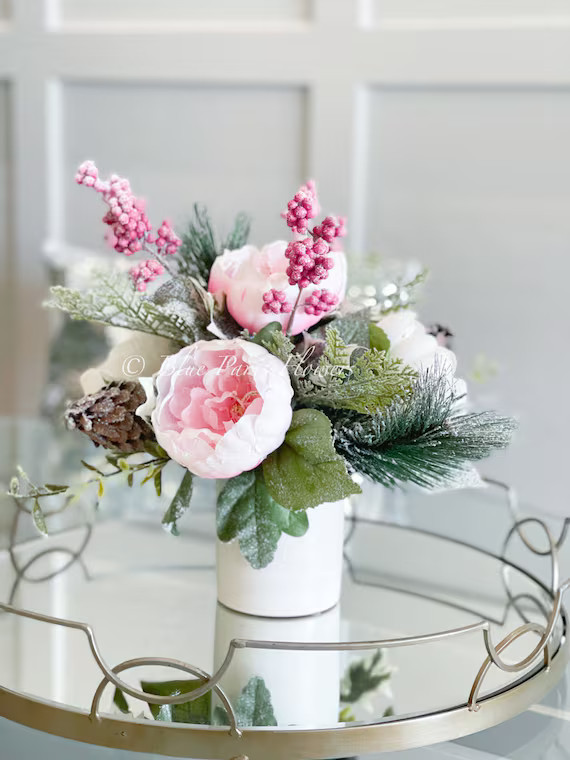 Pink Peonies Christmas Artificial Flower - Etsy | Etsy (US)