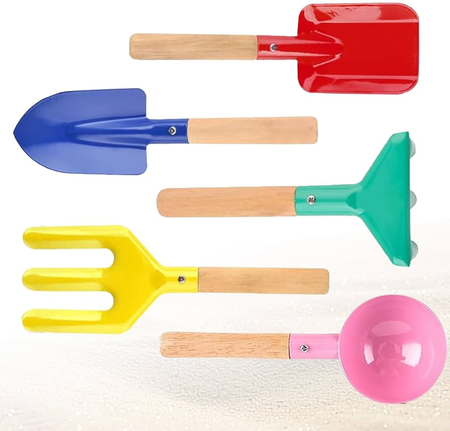 Beach Toys,5 Pcs Children Beach Sandbox Toys,8'' Kids Gardening Set Metal Garden Tools with Sturd... | Amazon (US)
