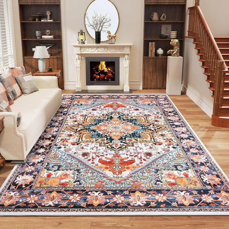 TWINNIS Boho Area Rug Soft Indoor Living Room Carpet,Orange Bohemian Rug for Bedroom,6'x9'Non-Sli... | Walmart (US)