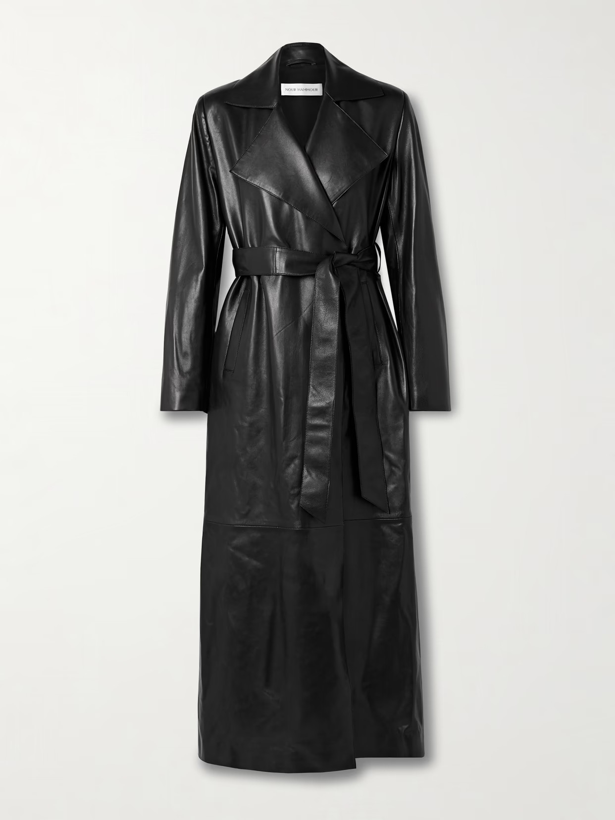 Nour Hammour - Kasha Belted Leather Trench Coat - Black | NET-A-PORTER (US)