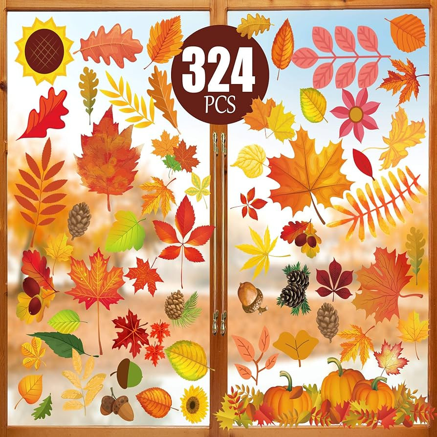 Funnlot 324 PCS Fall Window Clings, Autumn Window Clings for Glass Autumn Window Stickers Thanksg... | Amazon (US)