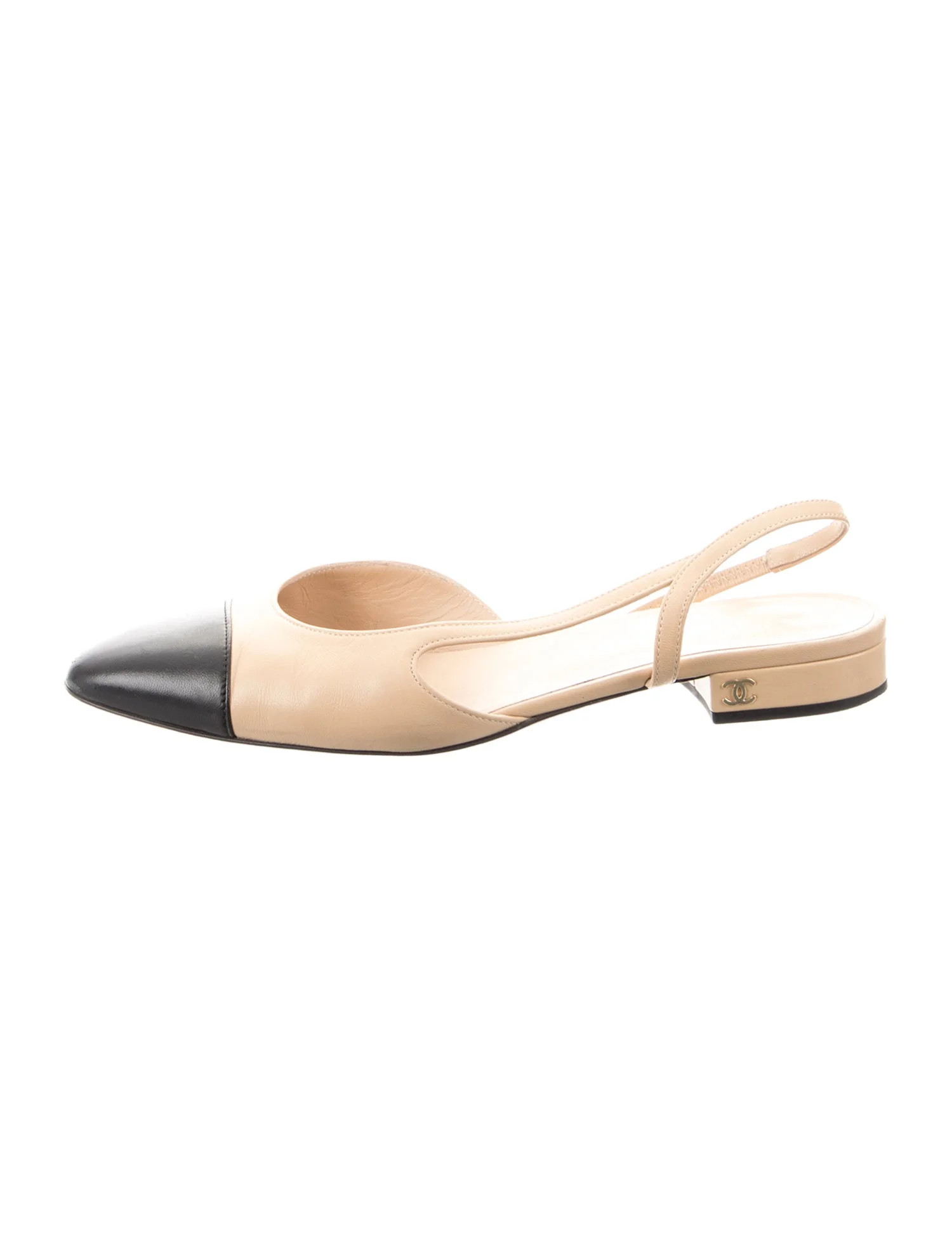 Chanel Interlocking CC Logo Leather Slingback Flats - Neutrals Flats, Shoes - CHA1400726 | The Re... | The RealReal