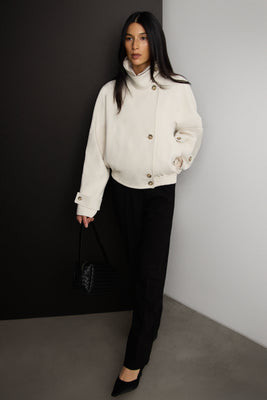 SHORT TRENCH STYLE BOMBER JACKET Oatmeal / Small | OAK + FORT