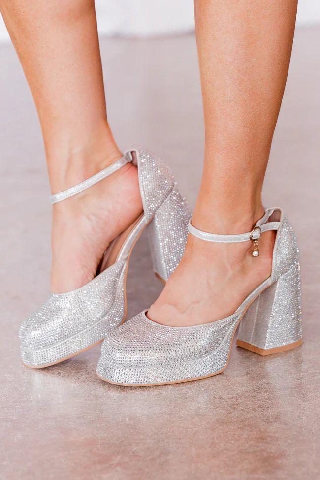 Eve Silver Chunky Sparkle Heel | Pink Lily
