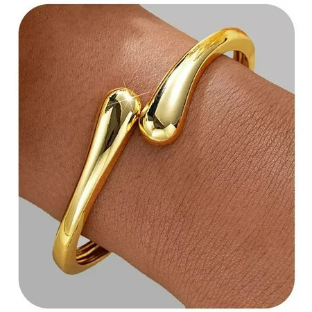 Chunky Gold Bangle Bracelets for Women 14K Gold Plated Twisted Hinged Stackable Cuff Bracelet Jewelry Gifts | Walmart (US)