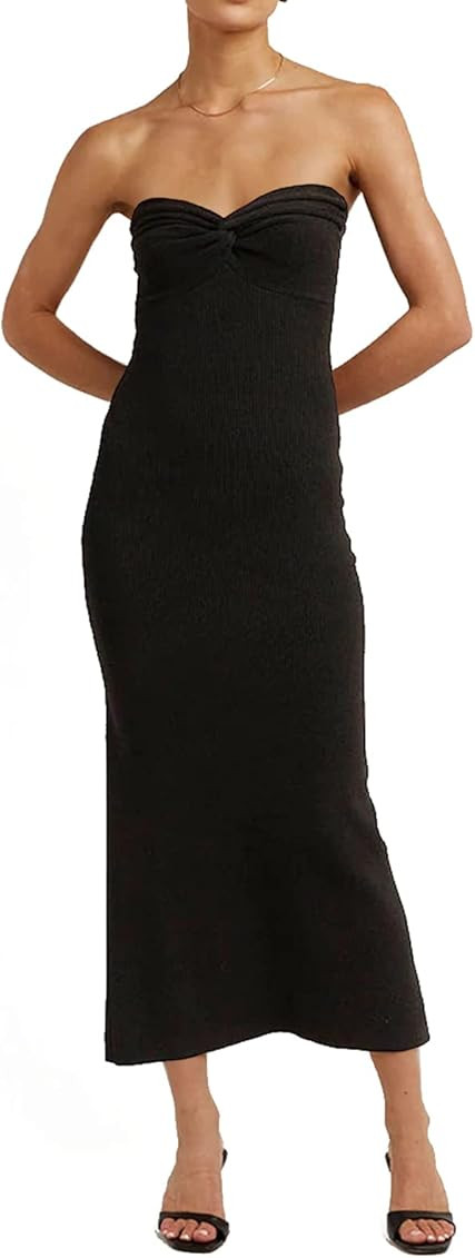 Women’s Midi Dress Sexy Sweetheart Neck Ribbed Knit Twisted Backless Sleeveless Summer Beach Pa... | Amazon (US)