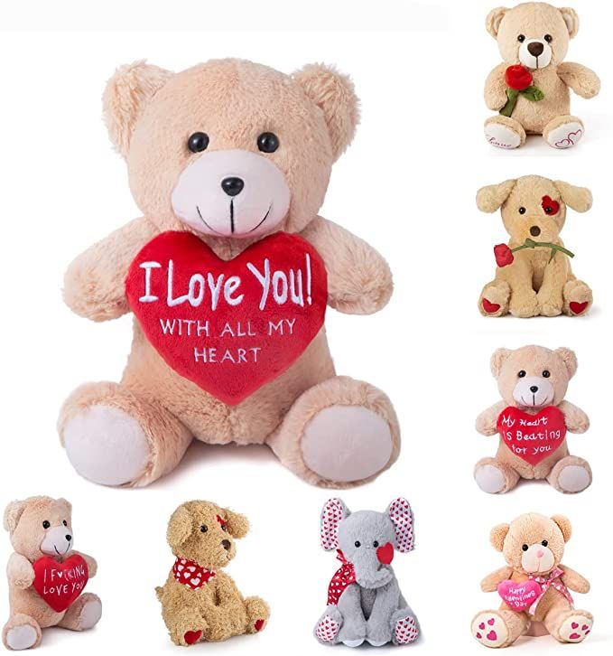 GSUIVER 10" Valentine's Day Valentines Gift for Children Kids, Plush Stuffed Animal (I Love You w... | Amazon (US)
