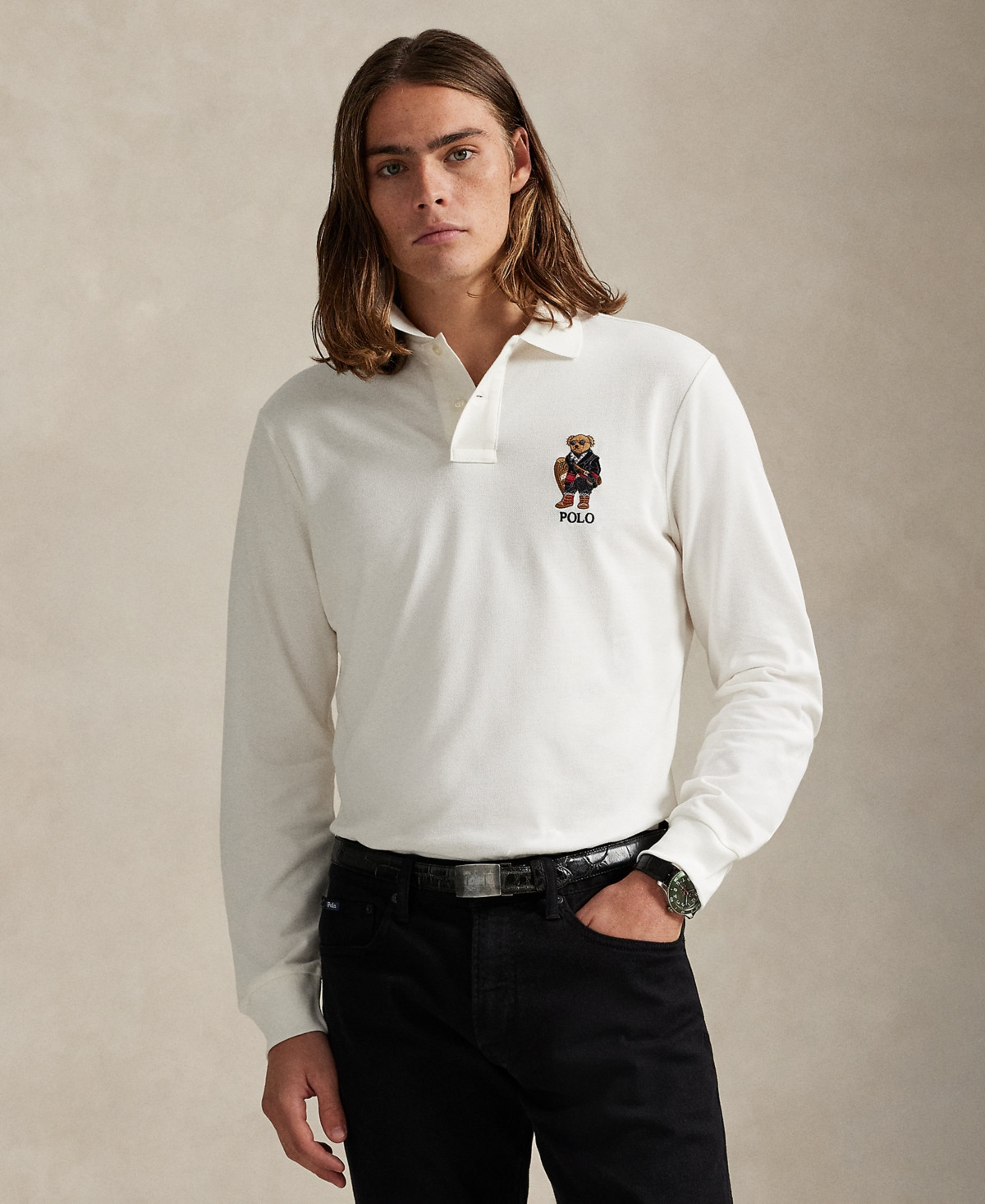 Polo Ralph Lauren Men's Classic Fit Polo Bear Long-Sleeve Polo Shirt - Trophy Cream | Macy's