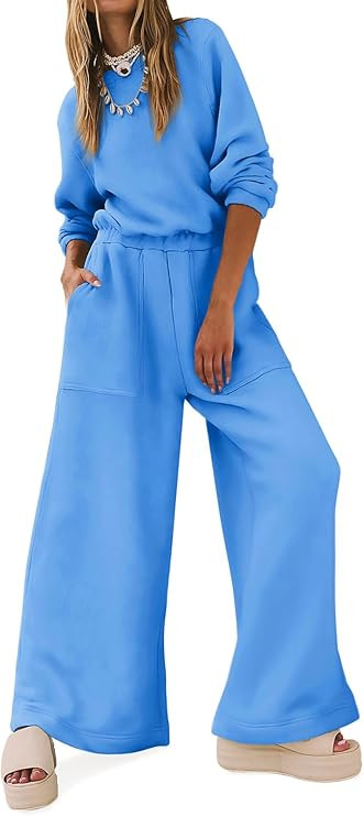 Yousify Women Trendy Rompers 2025 Wide Leg Long Sleeve Jumpsuits Casual Sweatshirt One Piece Back... | Amazon (US)