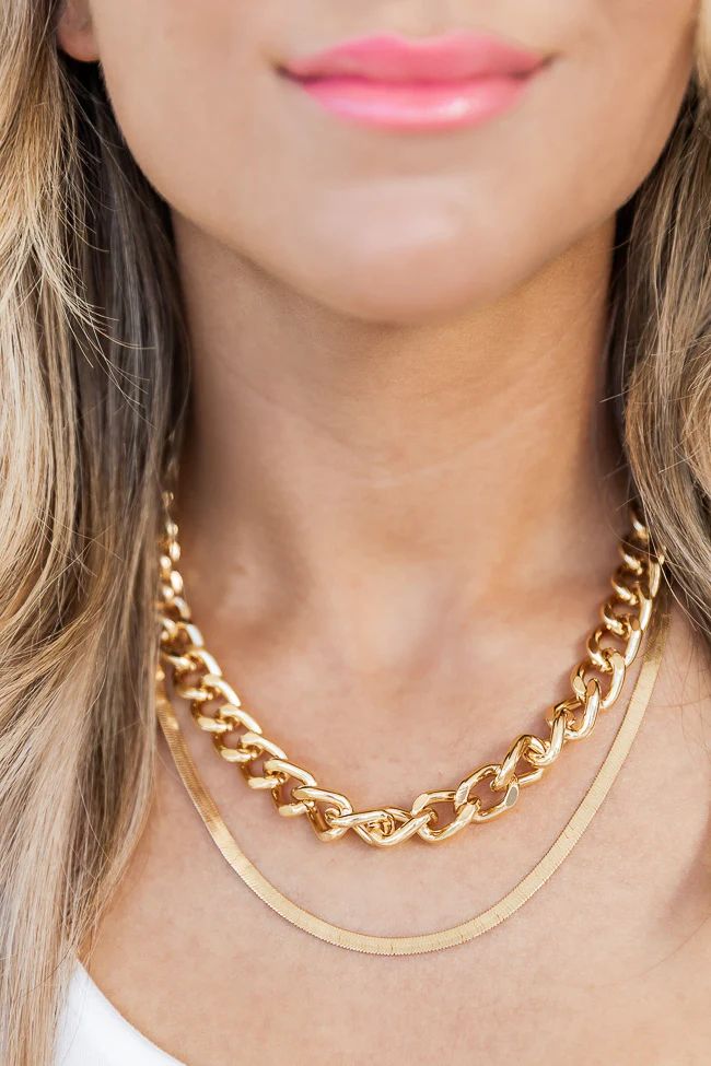 Never Out Of Reach Gold Layered Chunky Necklace | Pink Lily