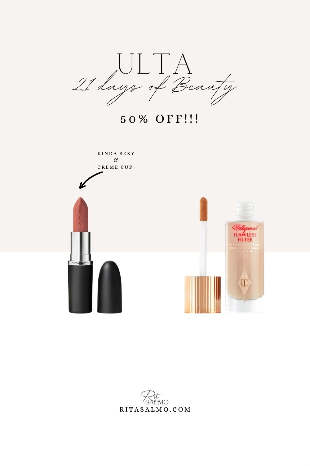 Ultras 21 days of beauty!
50% off my fave lipstick color from mac
Kinda sexy & cream cup

#LTKSaleAlert #LTKBeauty