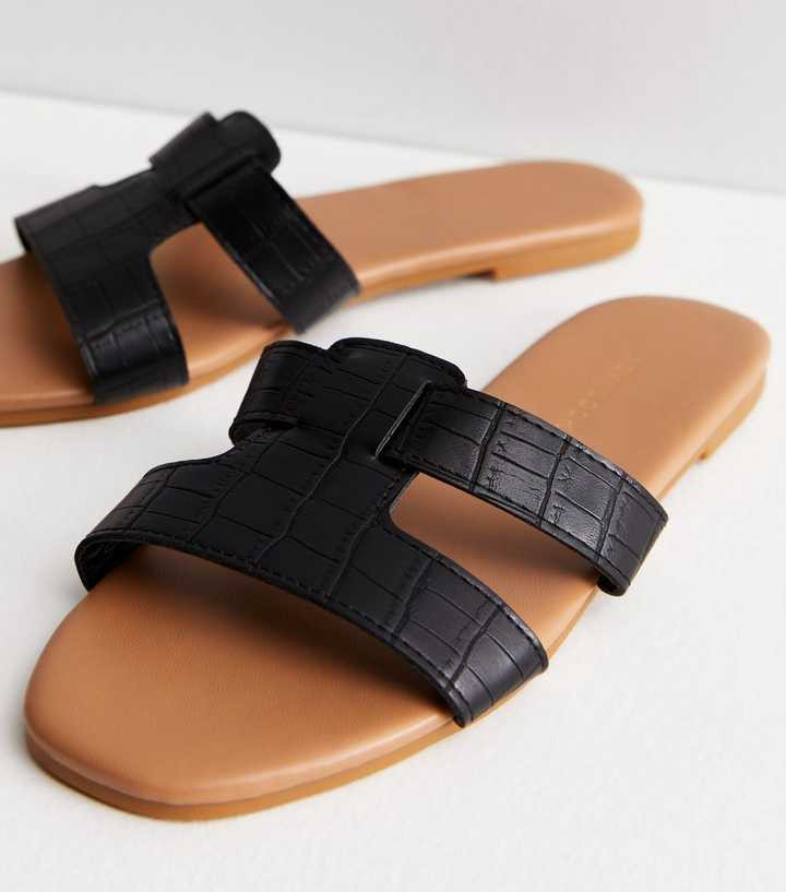 Black Faux Croc Sliders
						
						Add to Saved Items
						Remove from Saved Items | New Look (UK)
