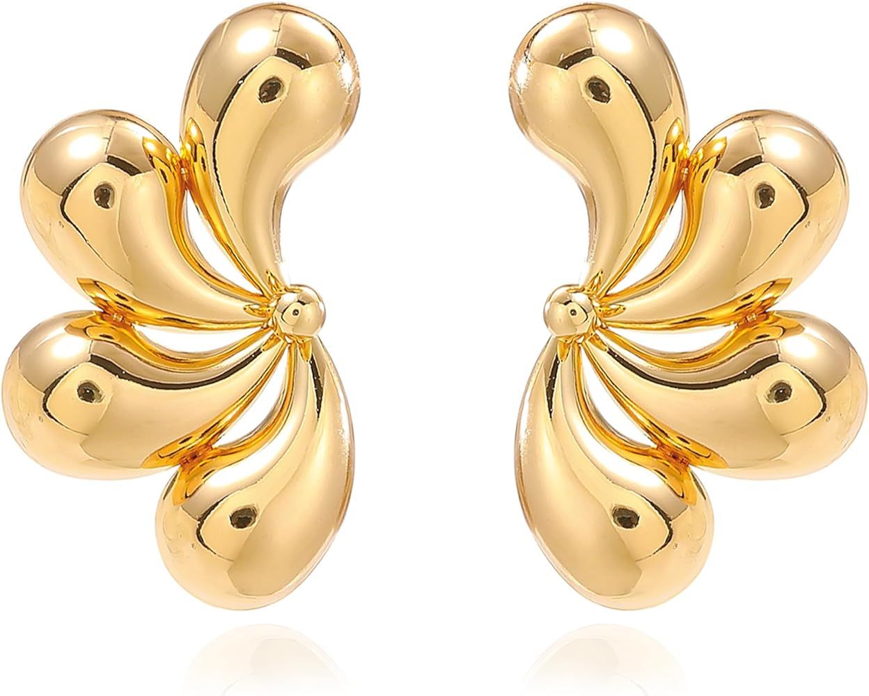 Gold Statement Geometric Dangle Drop Earrings for Women Girls Dupes Earring Chunky Trendy Teardro... | Amazon (US)