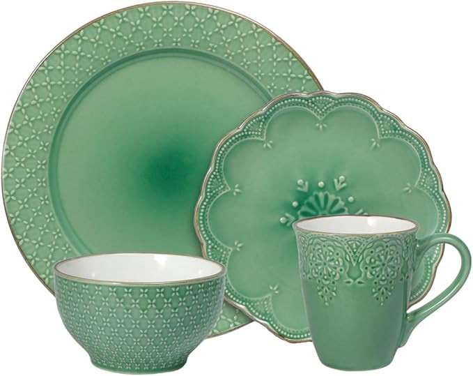 Pfaltzgraff French Lace Dinnerware Set, 16 Piece, Green | Amazon (US)