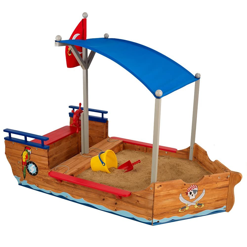 KidKraft Wooden Pirate Sandbox with Canopy, Covered Children's Sandbox, Outdoor Furniture - Blue ... | Amazon (US)