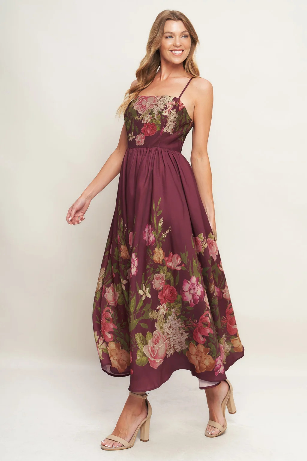 SECRET GARDEN ROMANCE BURGUNDY MAXI DRESS | Lady Black Tie