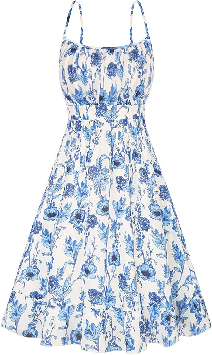 GRACE KARIN Women's Spaghetti Strap Floral Dress Ruffle Hem Pleated Casual Summer Dress Boho Flow... | Amazon (US)