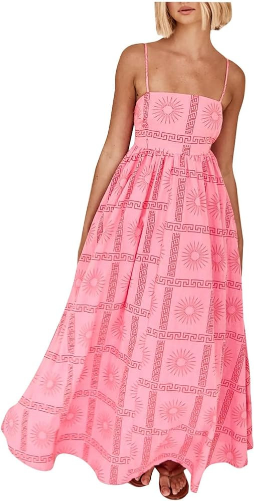 Women Maxi Dress Smocked Backless Spaghetti Strap Long Flowy Dress Sleeveless Boho A-Line Sundres... | Amazon (US)