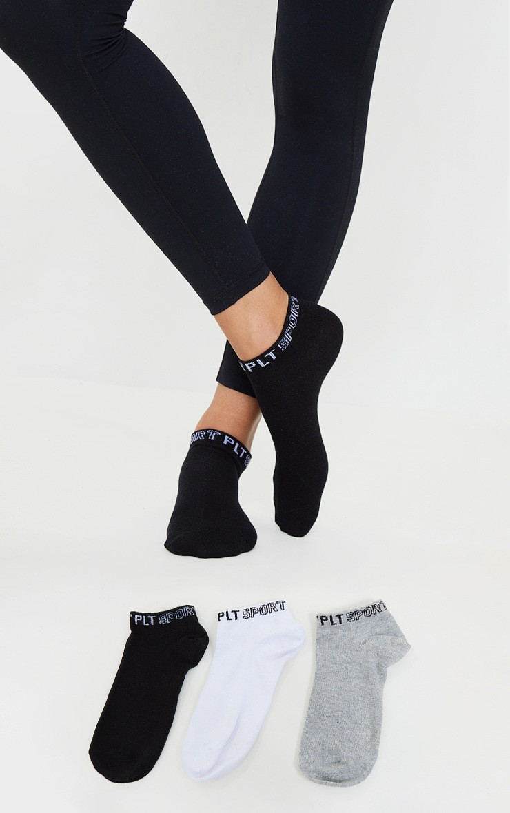 PRETTYLITTLETHING Monochrome 3 Pack Sports Ankle Socks | PrettyLittleThing UK