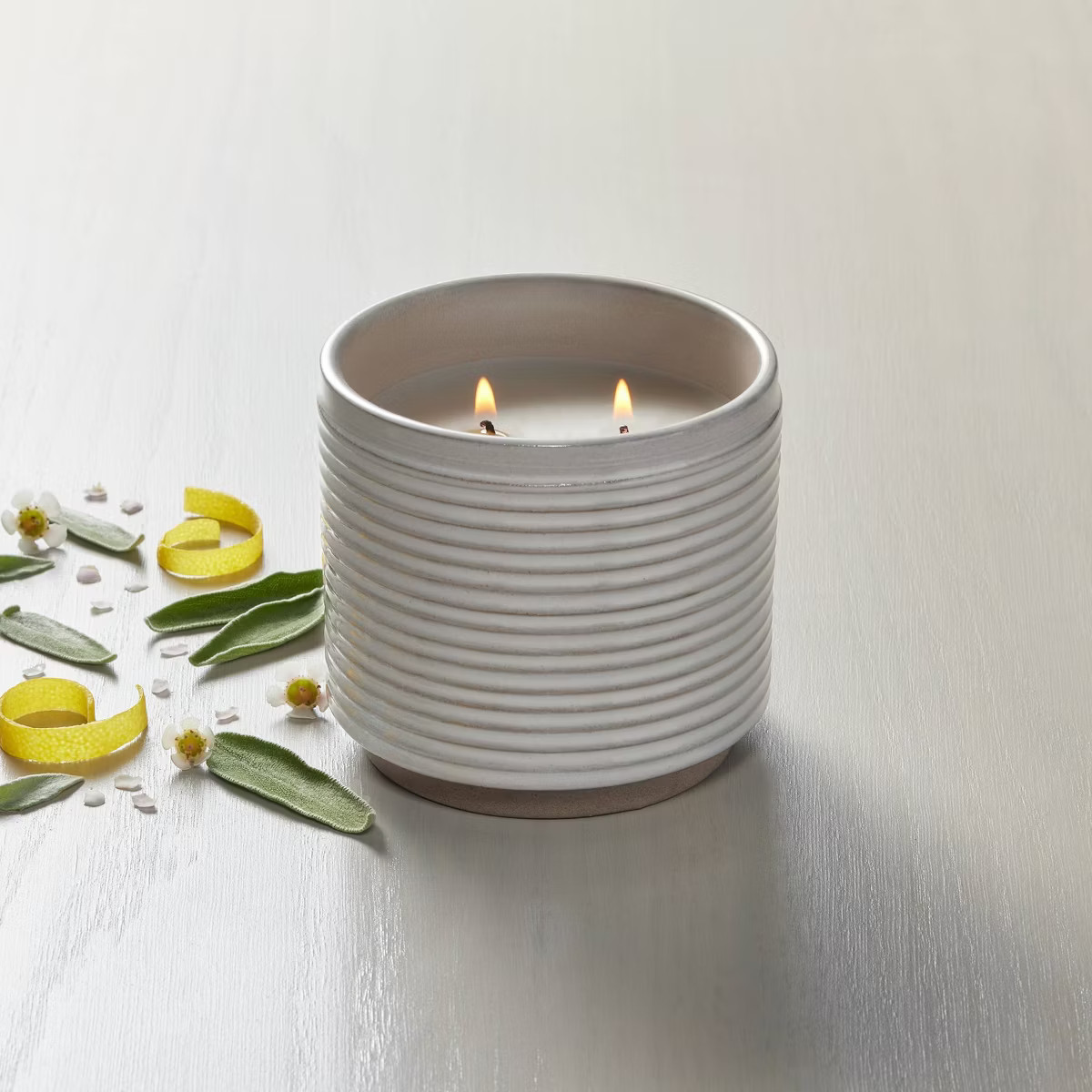 2-Wick Ribbed Ceramic Canvas Jar Candle Light Gray 12oz - Hearth & Hand™ with Magnolia: Soy & P... | Target