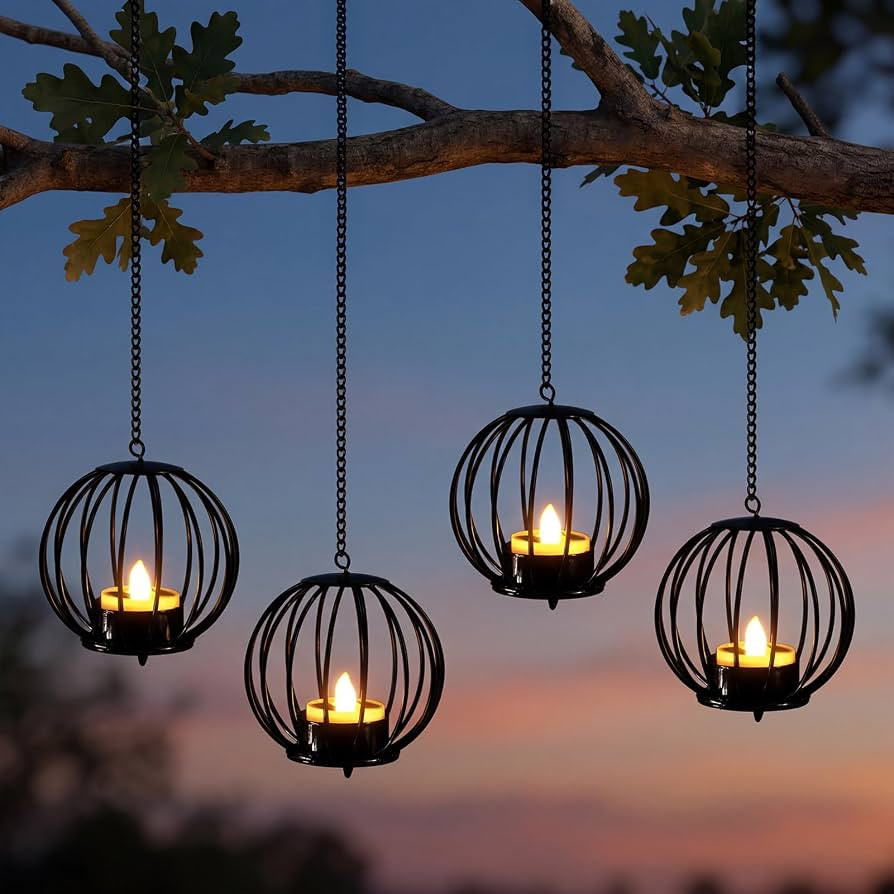 Edenseelake Solar Hanging Lanterns Outdoor Waterproof, Metal Ball Candle Holder with Flickering S... | Amazon (US)