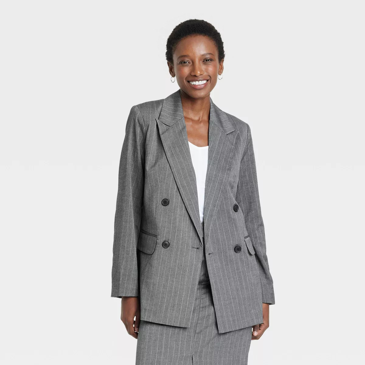 Women's Double Breasted Blazer - A New Day™ Gray Pinstripe XL | Target