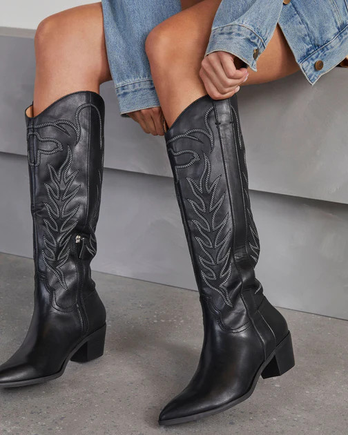Montford Faux Leather Western Boots - Black | VICI