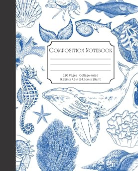 Blue Vintage Ocean Themed Composition Notebook: 9.25in x 7.5in College Ruled 110 Page Notebook   ... | Amazon (US)