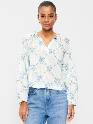 Long-Sleeve Ruffle Trim Top | Old Navy (US)