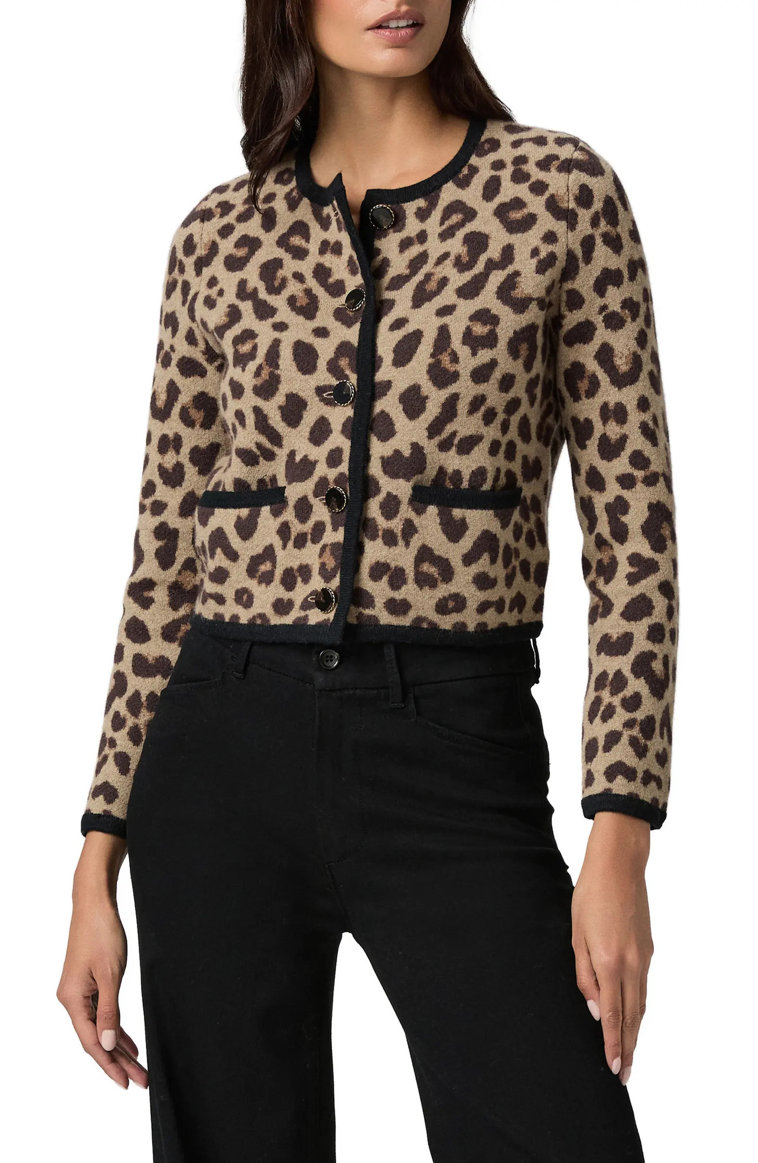 PAIGE Oberon Leopard Spot Crop Merino Wool Cardigan | Nordstrom | Nordstrom