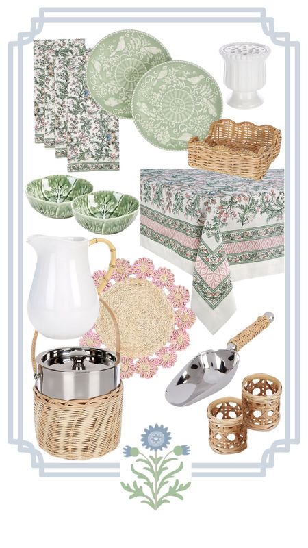 The prettiest home accessories. 
#rattan #green #white #outdoorentertaining #blockprint #dining #summer 

#LTKHome #LTKSummerSales #LTKSaleAlert