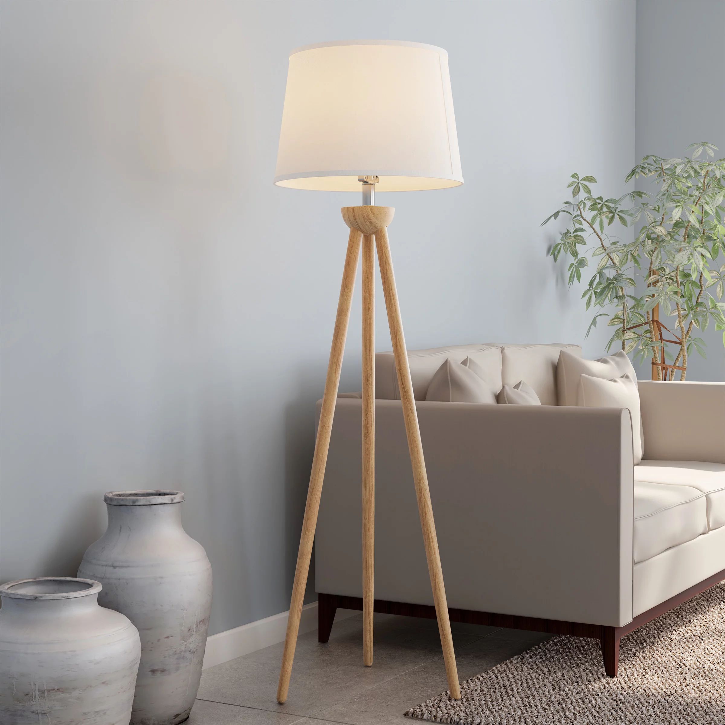 Lavish Home Tripod Floor Lamp with LED Bulb and Natural Oak Wood Base - Walmart.com | Walmart (US)