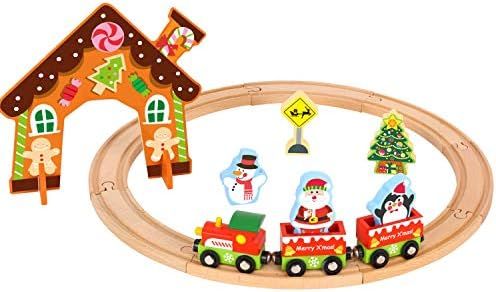 Christmas Wooden Train Set Toys for 2 Year Old boy and up (Christmas Train Set) | Amazon (US)