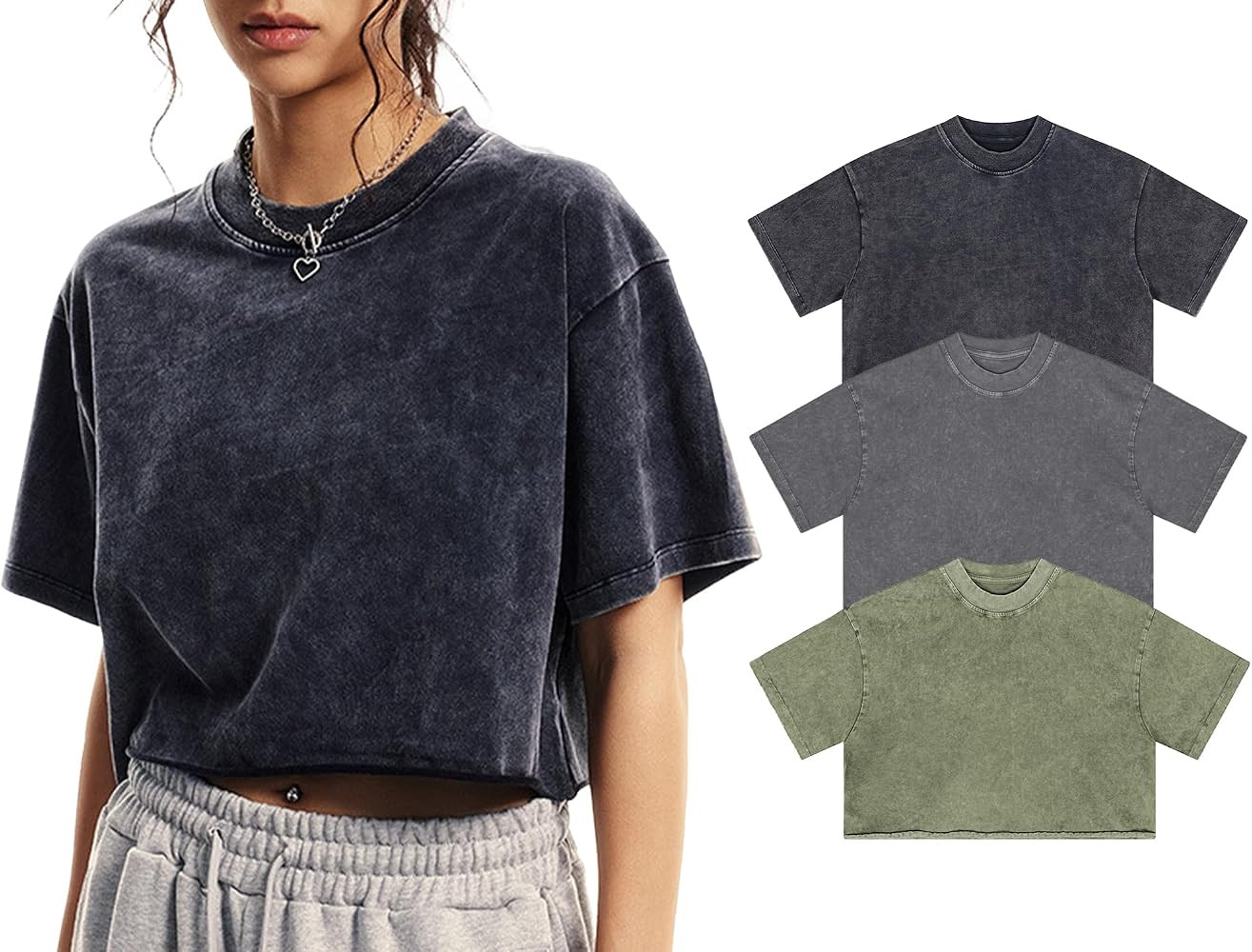 Womens Oversized Vintage T Shirts Casual Cropped Tees Short Sleeve Cotton Acid Wash Tops Summer G... | Amazon (US)