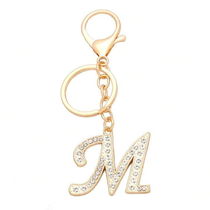 1pc Gold Plated & Rhinestone Decor Alphabet Keychain For Daily Wear Unisex Keyrings | SHEIN