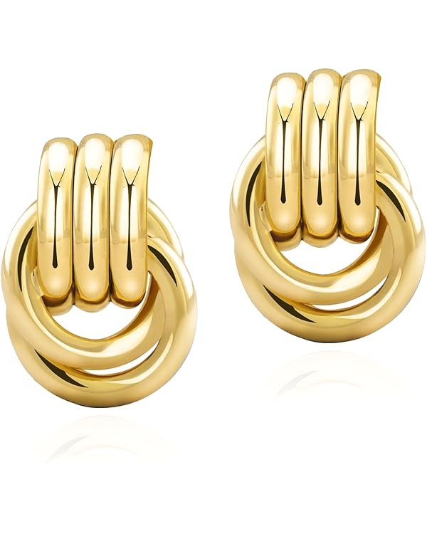 Chunky Gold Knot Earrings Statement Earrings for Women Gold Plated Dupes Geometric Dangle Earring... | Amazon (US)