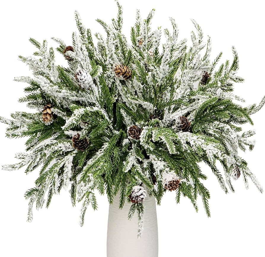 Norfolk Pine Branches with Pine Cone 17" Christmas Greenery Norfolk Pine Stems with Pinecones Fak... | Amazon (US)