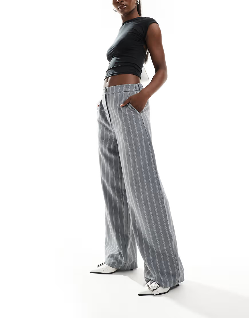 ASOS DESIGN tailored wide leg dad pants in gray stripe | ASOS (Global)