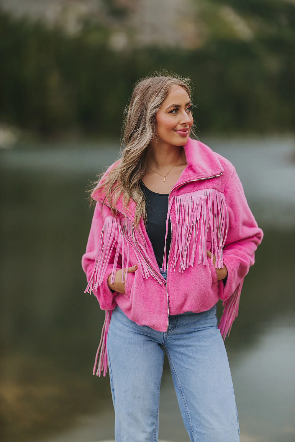 SKYLAR FRINGE FAUX FUR JACKET | Love story boutique