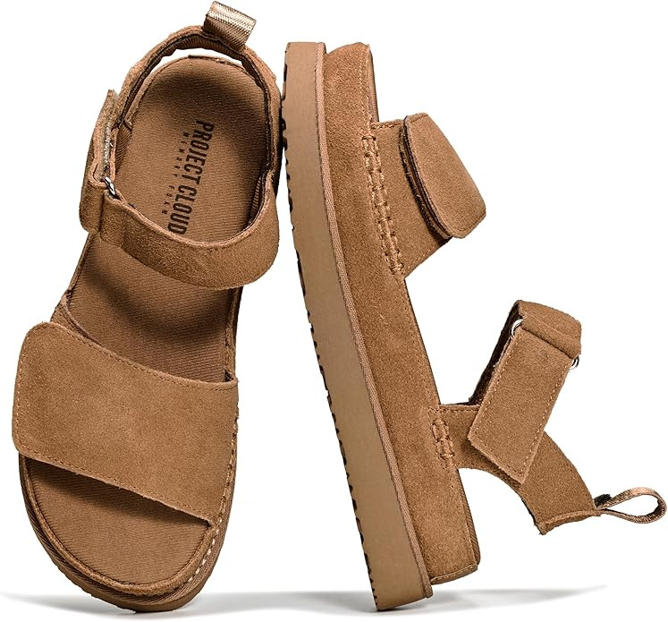 Project Cloud 100% Genuine Leather Platform Sandals For Women - Memory Foam Insole Slip Resistant... | Amazon (US)