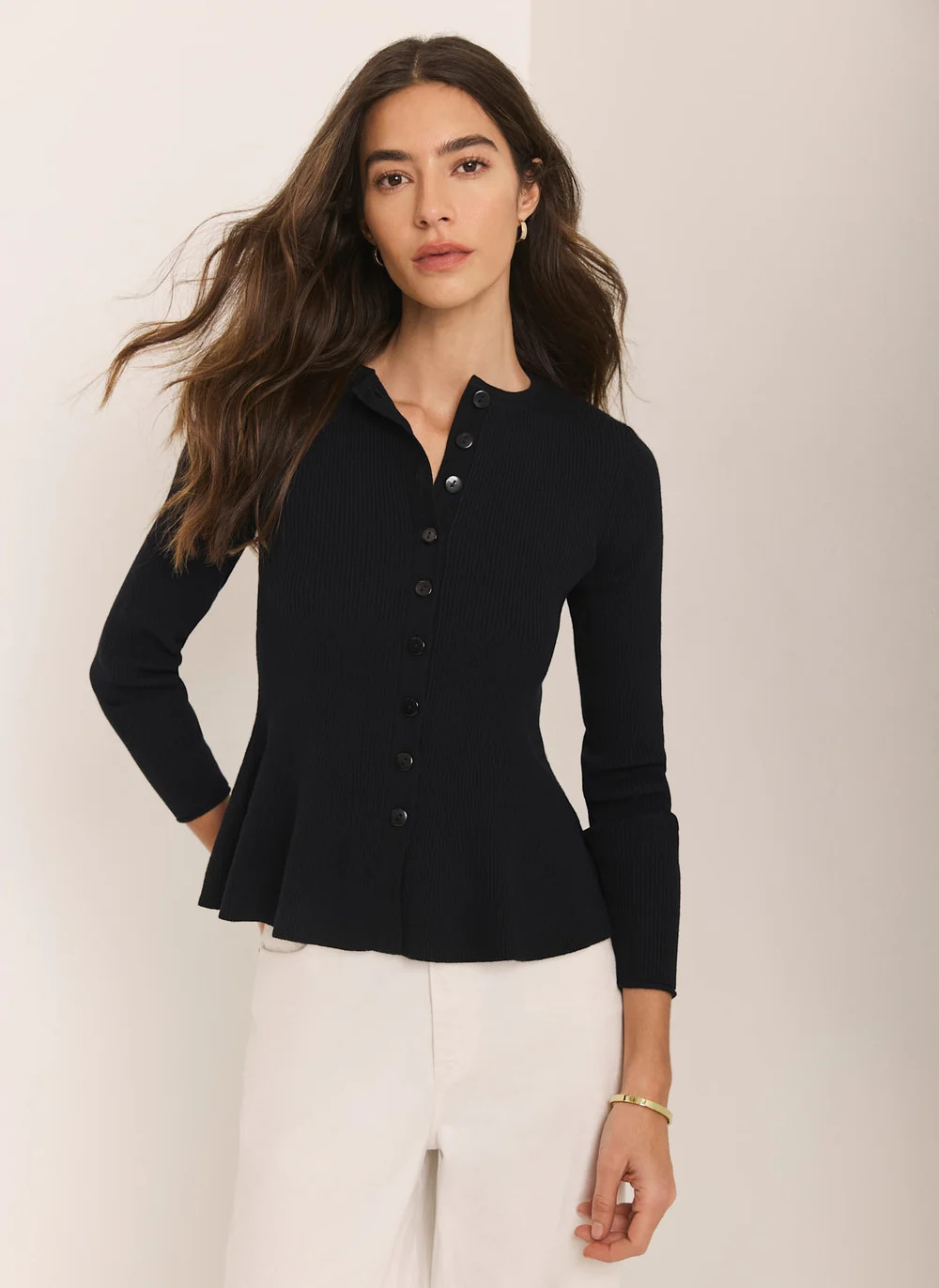 Navy Peplum Knit Cardigan | Mint Velvet