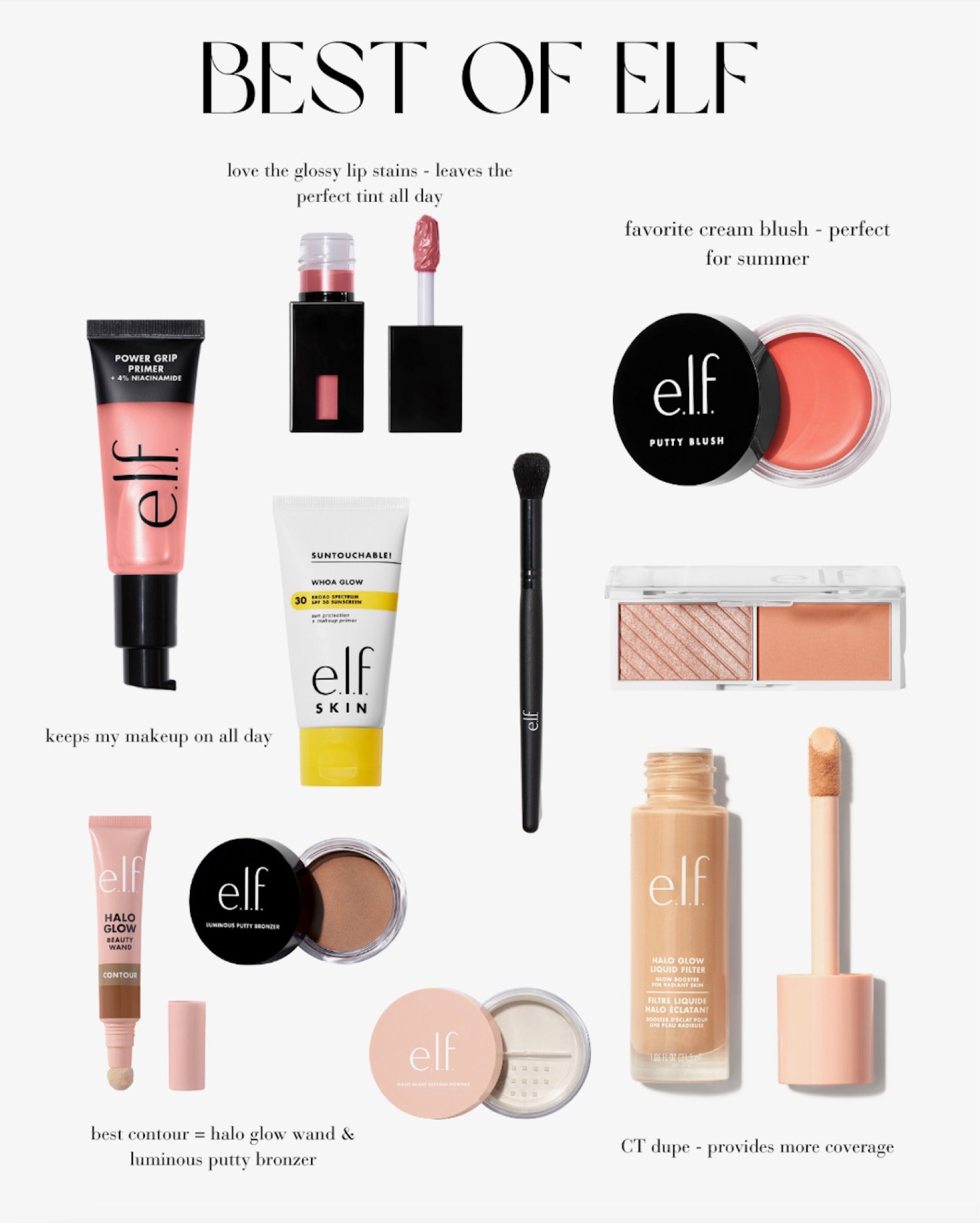 Tried and true favorites from elf 🫶🏼 they have everything I need for a full face and these are my must-haves. Highly recommend the concealer brush if you haven’t tried -  the best brush to blend the under eyes. 

#LTKsalealert #LTKunder50 #LTKbeauty