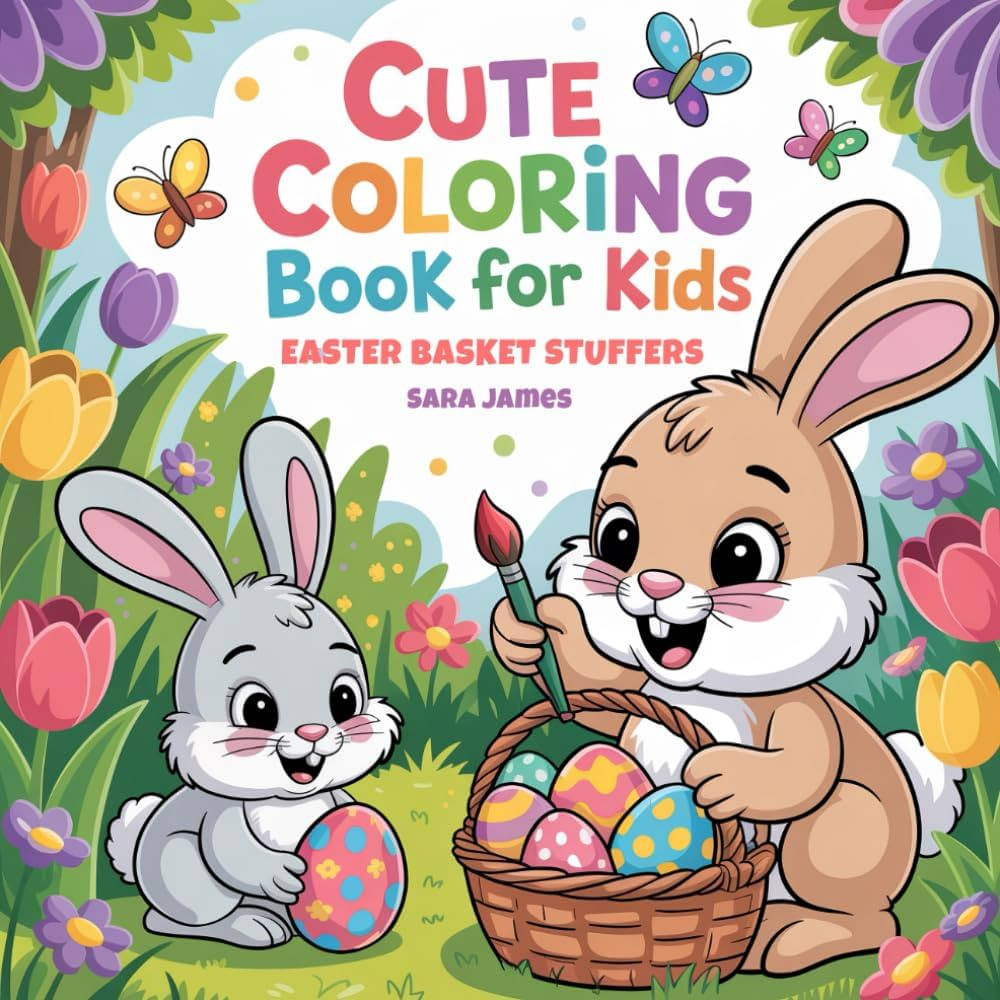 Easter Basket Stuffers: Cute Coloring Book For Kids: Adorable Chicks, Eggs, Flowers, Bunny with B... | Amazon (US)